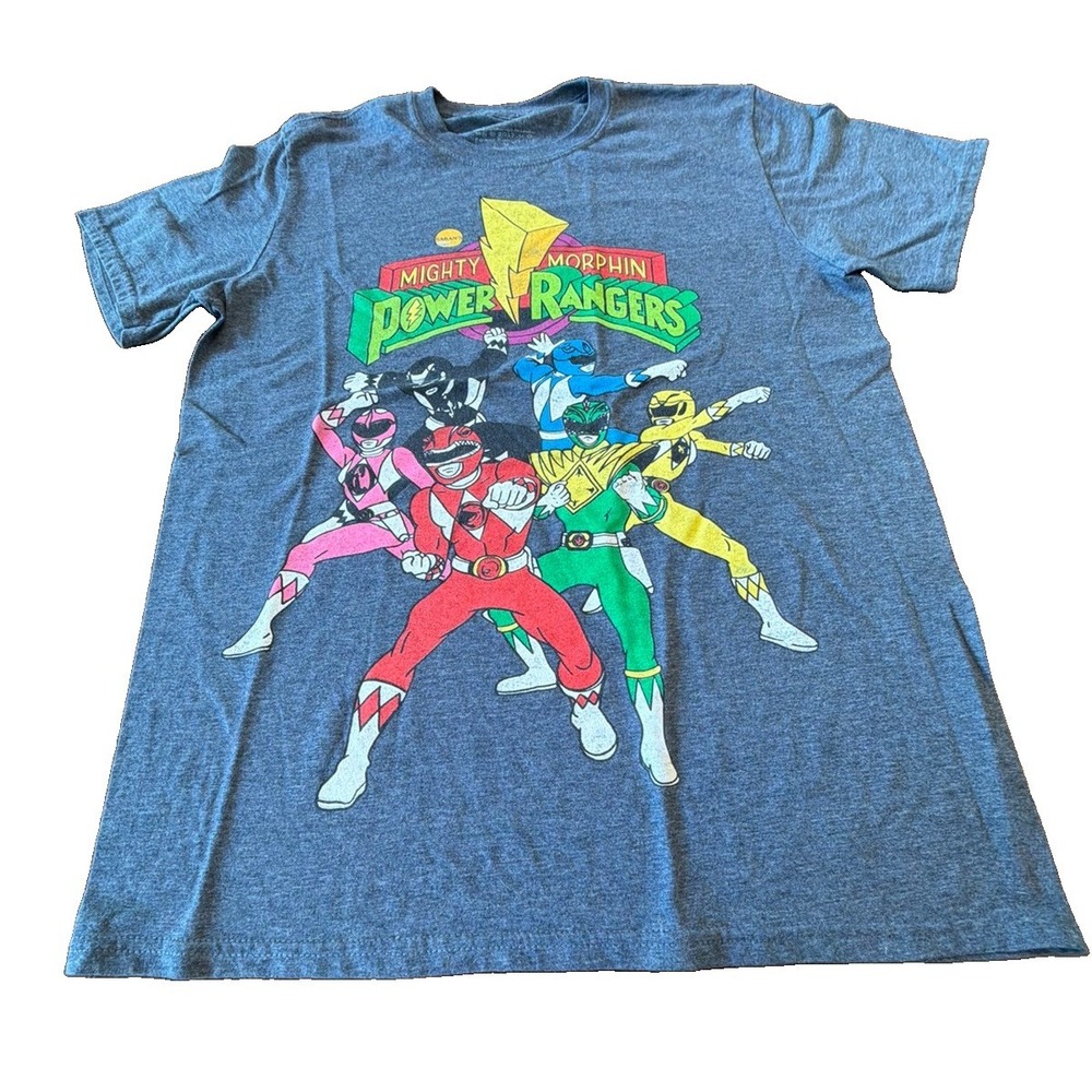 Mighty Morphin Power Rangers T Shirt Mens Medium Gray Retro Graphic Tee MMPR